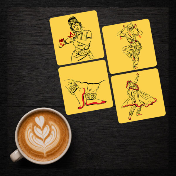 Classical Dance Printed Wooden Tea Coaster Set 4x4 Inch by Magajastra for Home and Office Table Decor